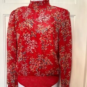 Socialite Red Flora Long Sleeve Bodysuit